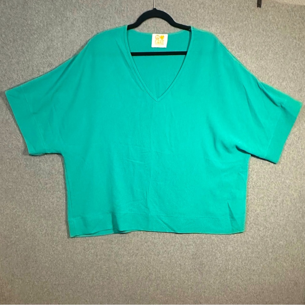Peace love and cake Aqua oversized Lagenlook Drape top size large